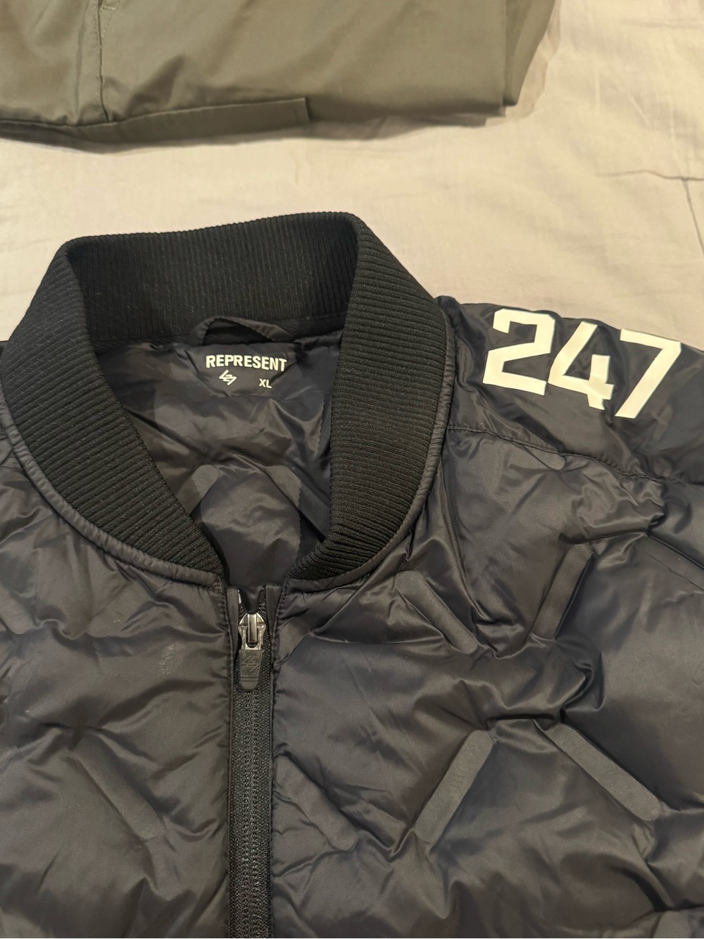 Represent Men's Black Quilted Bomber Jacket vest with 247 Shoulder Graphic